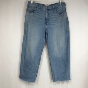 Madewell  Perfect Vintage Wide Leg Crop Jeans Light Wash Frayed Hem Size 33